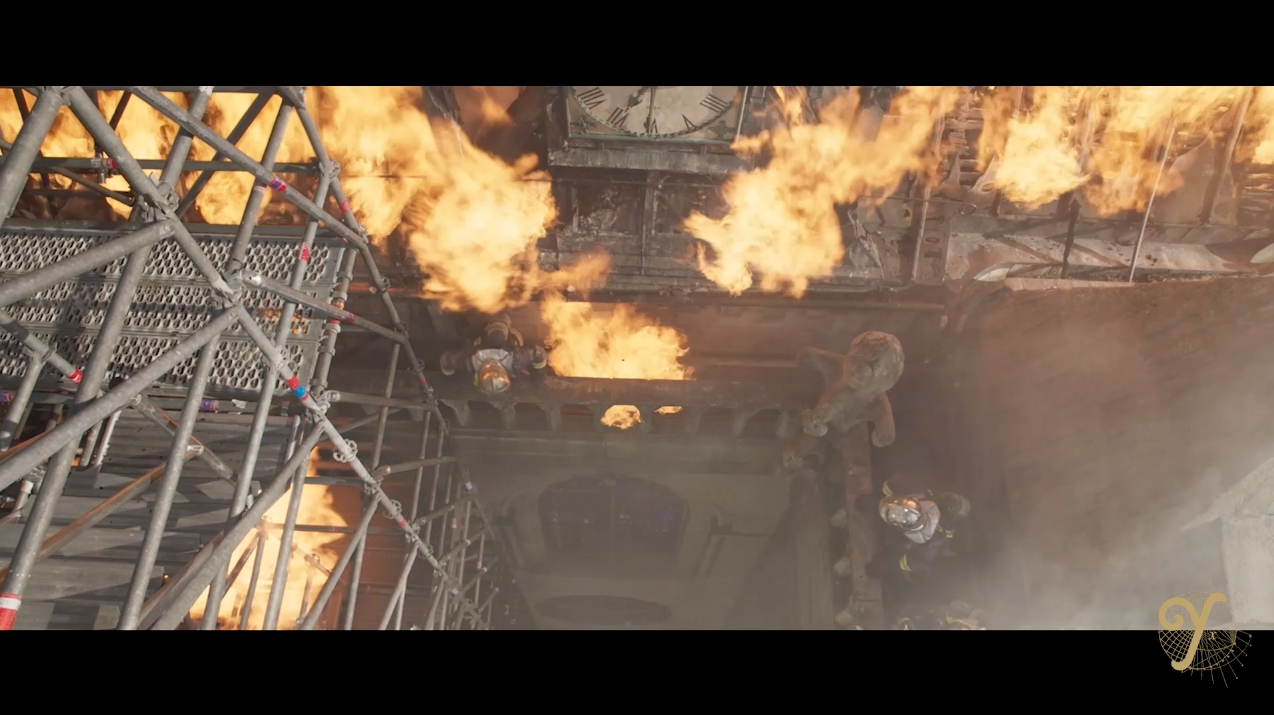 CG fire on Notre Dame on Fire, directed by Jean-Jacques Annaud, supervized by Laurens Ehrmann, winner of 2023 Cesar for best visual effects.