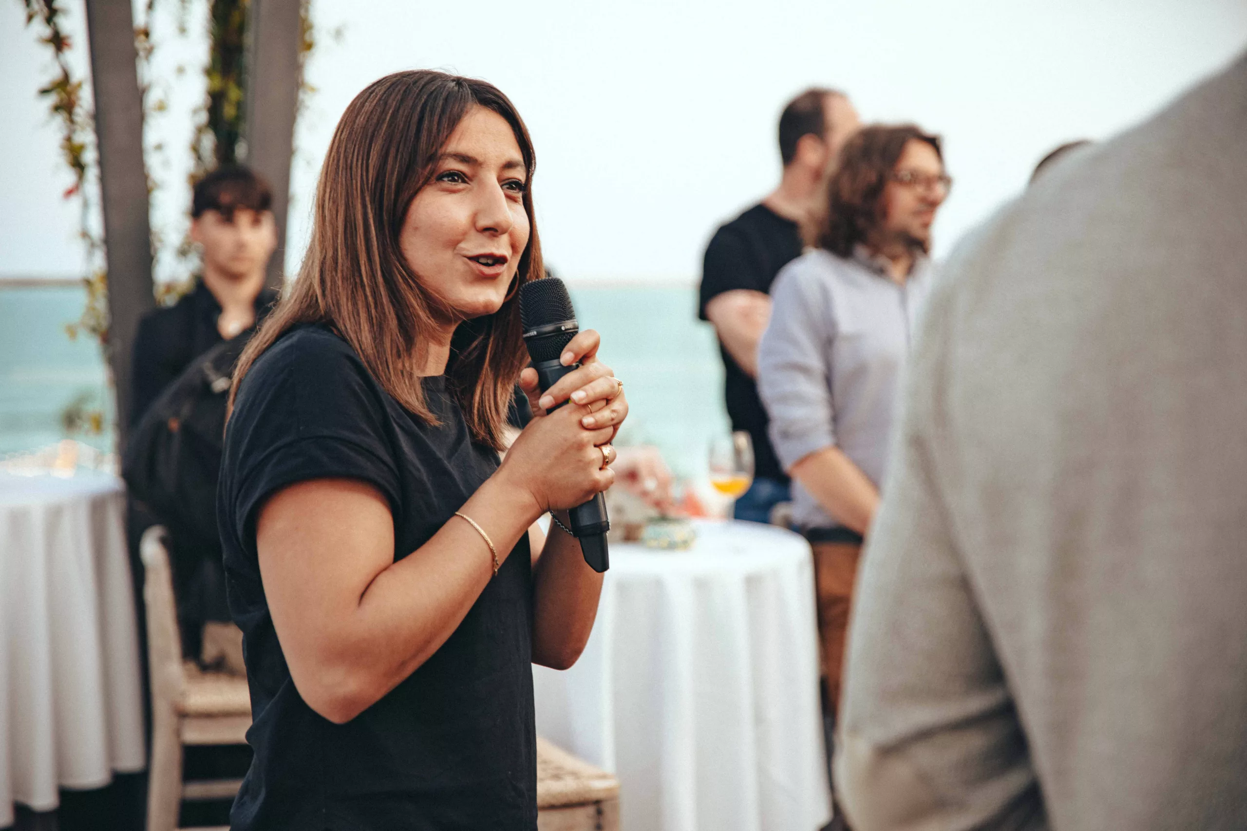 Hind Emad speaking at the opening party of The Yard Montpellier, a new VFX studio in Occitanie region.