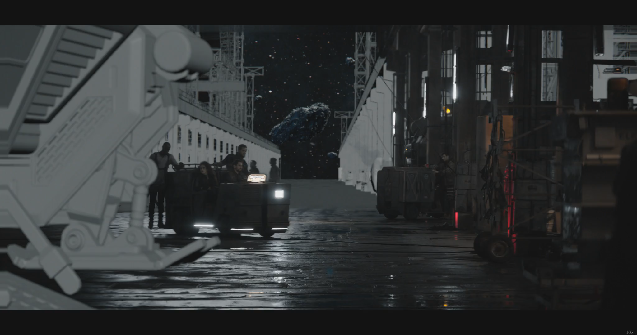 For the docking bay escape sequence in 'Halo - Season 2', the team at the France-based VFX studio The Yard faced the exciting challenge of creating a vast space dock set within the confines of an asteroid. expanded the dock to an impressive 400 meters, transforming it into a massive, complex environment filled with life and detail.