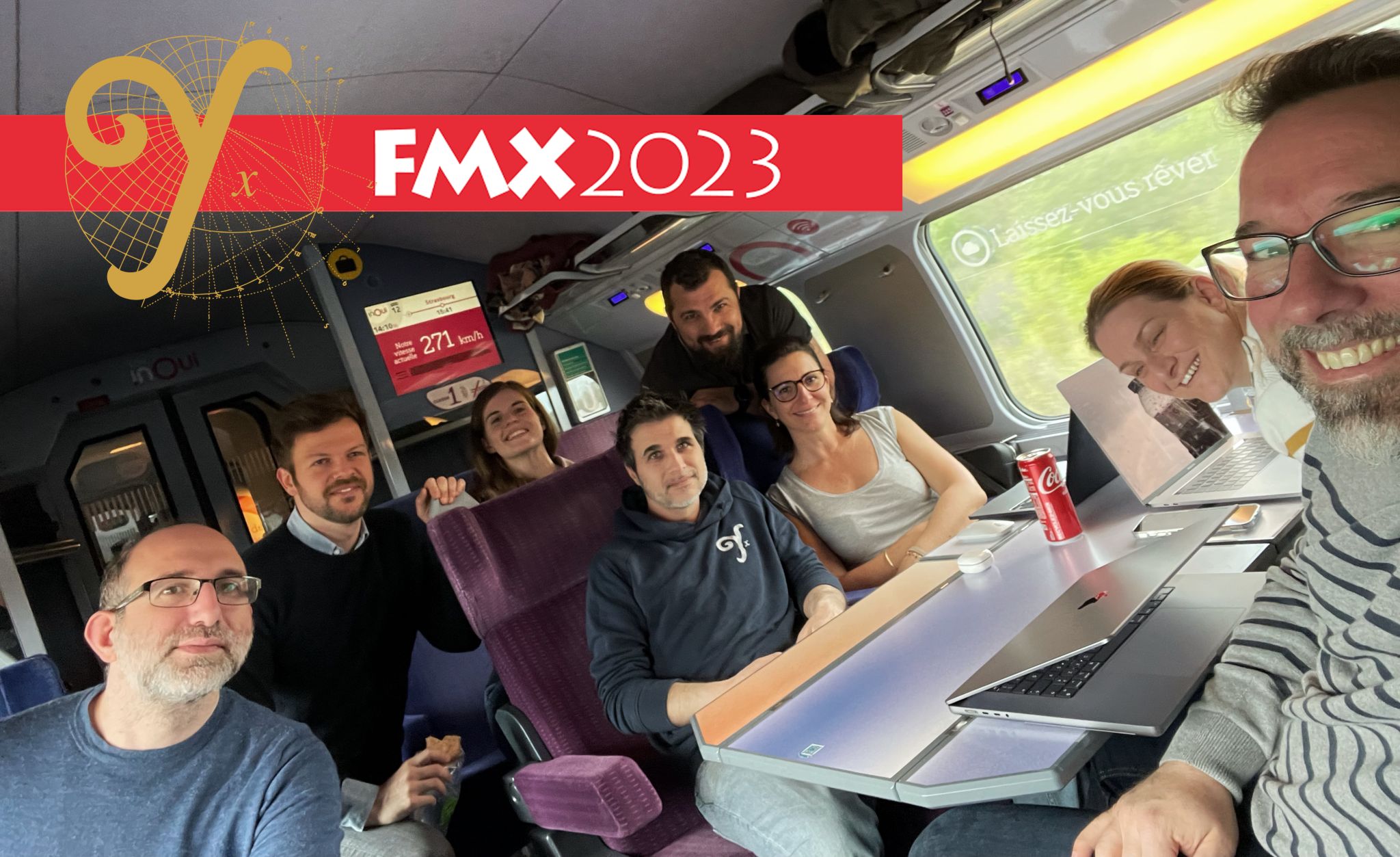 The Yard VFX executive team travelling by train to FMX 2023 in Stuttgart, Germany.