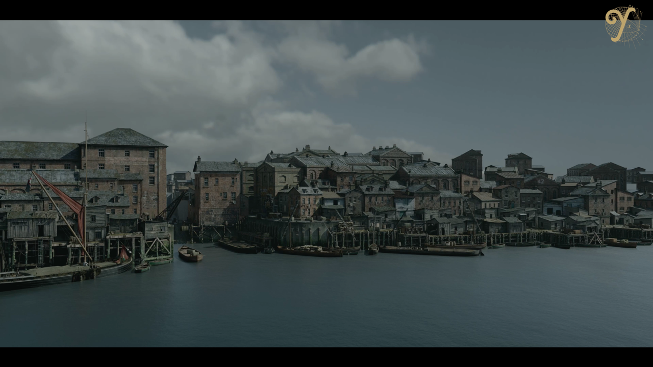 Final shot with CGI work for London view from Enola Holmes 2 by The Yard VFX