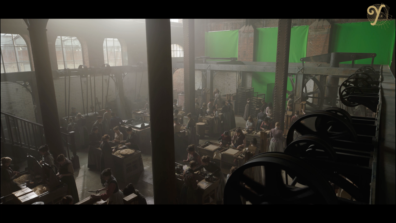 Initial shot from Enola Holmes 2 with green screen