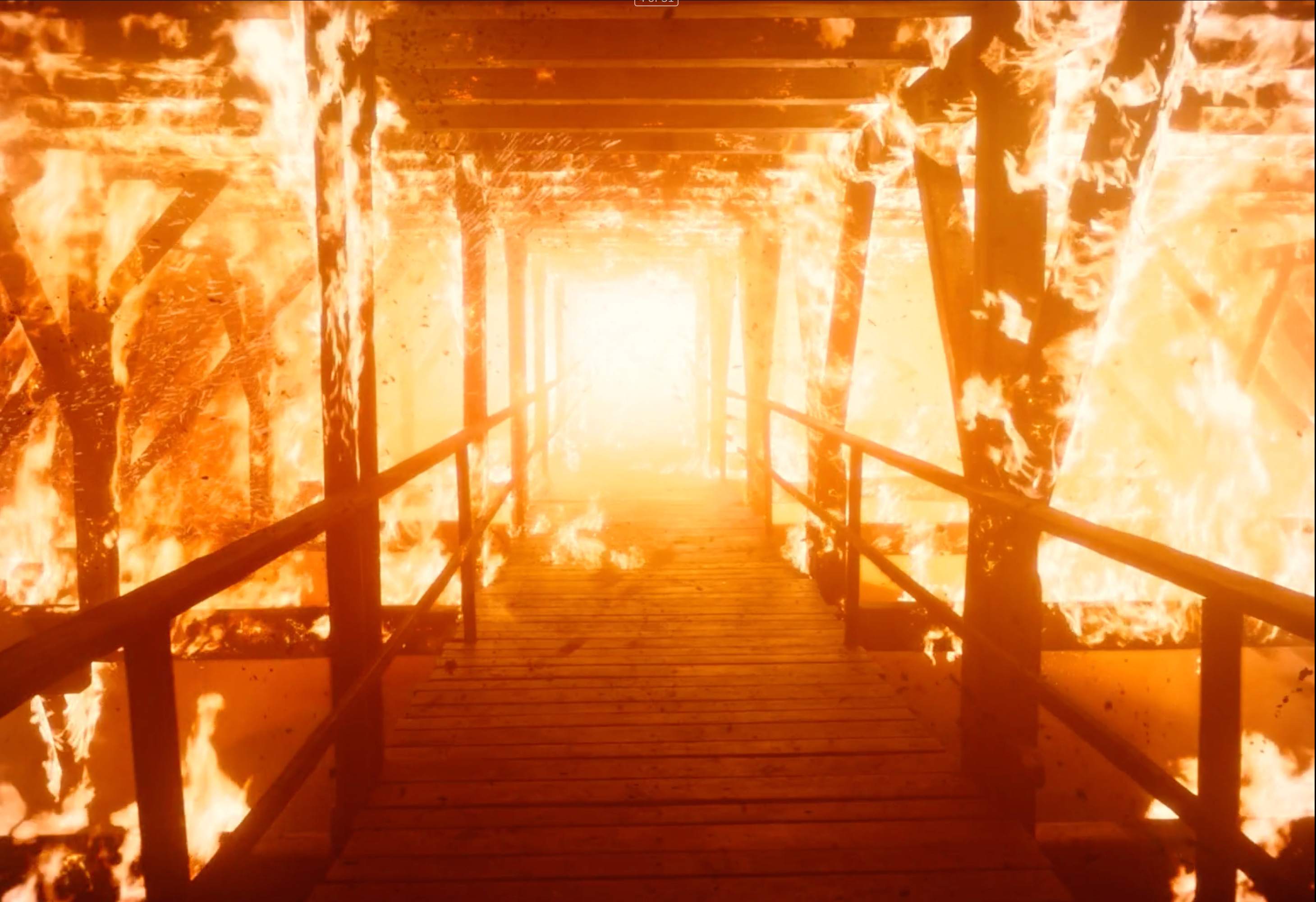 Final shot of Notre Dame set in fire, VFX by The Yard