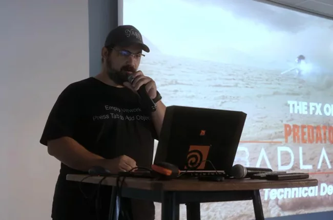 Head of FX, Fabian Nowak, presents the technical setups of the effects simulations of Predator Badlands.